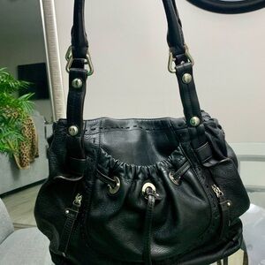 B. Makowsky Large Black Leather Shoulder bag